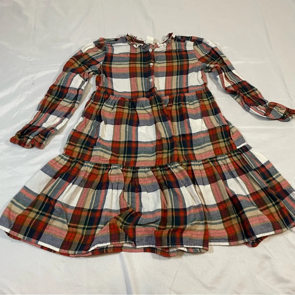 Crewcuts J Crew Girls Plaid Tiered Dress Size 8 Multi Color Cotton Ruffle Collar